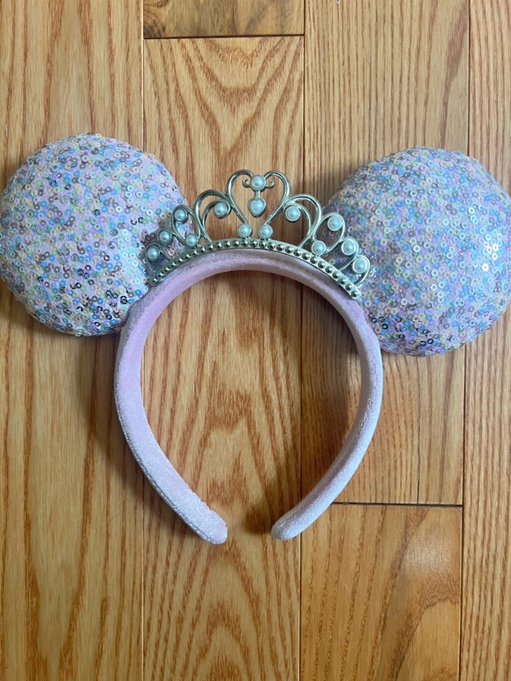Disney Pink Sequin Minnie Ear Headband with Silver Tiara Accent